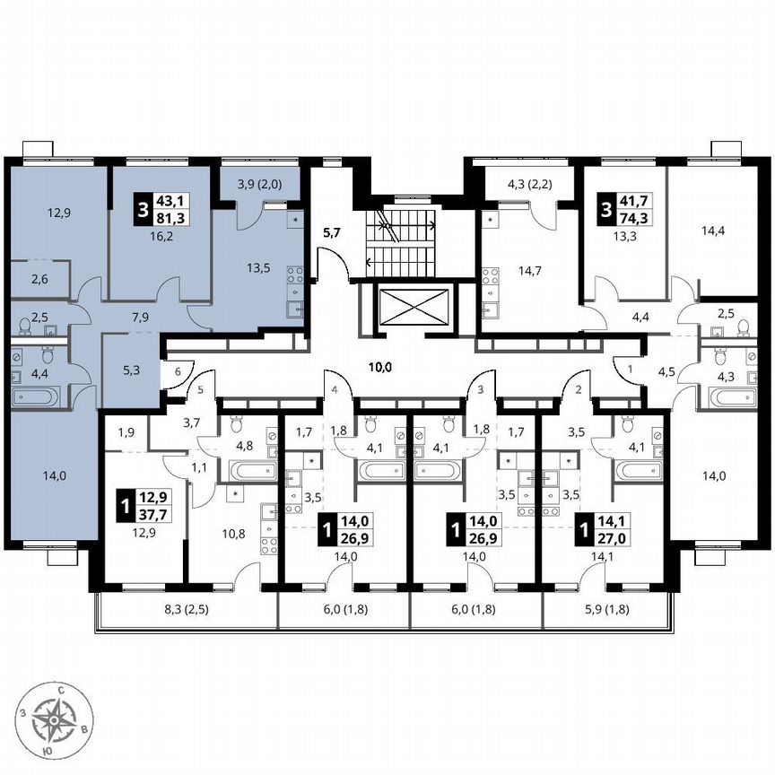 3-к. квартира, 81,3 м², 6/6 эт.
