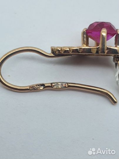 Серьги 583 пробы с корундами