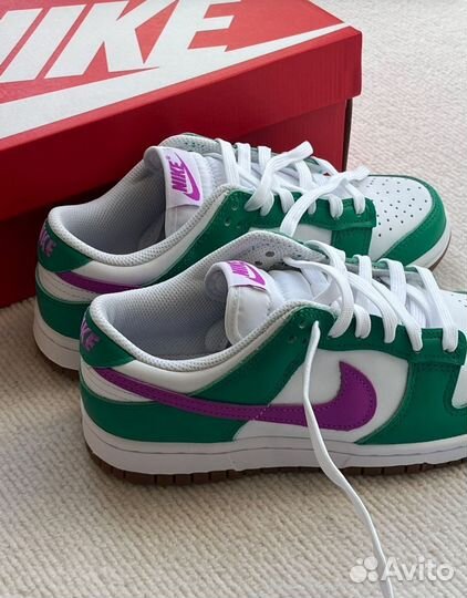 Nike Dunk Low White Stadium Green Fuchsia