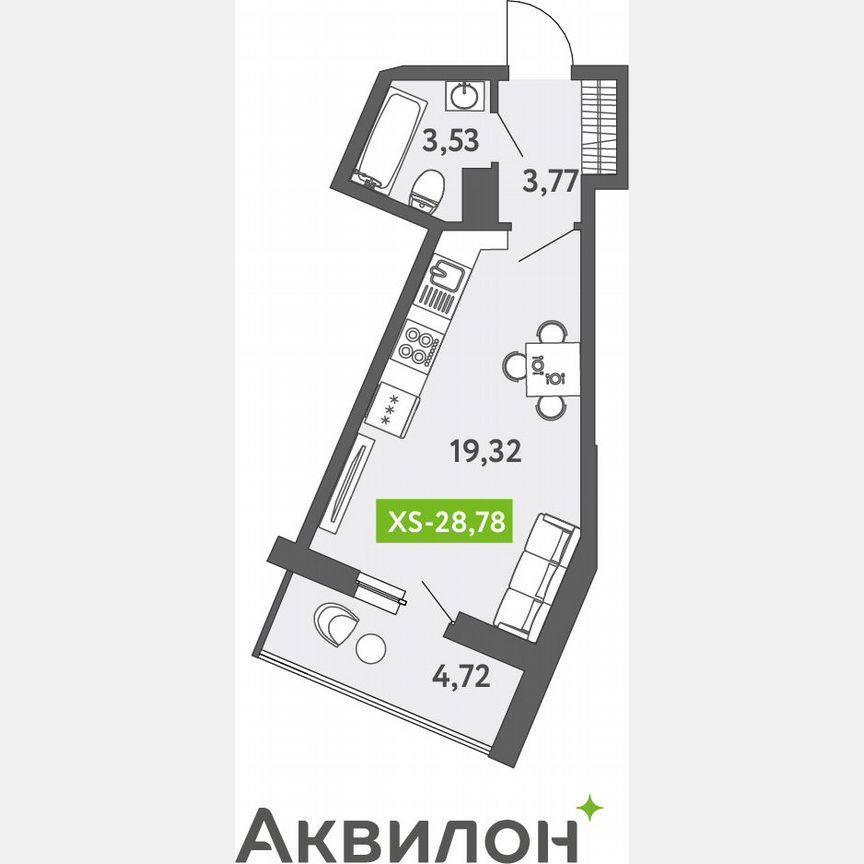 Квартира-студия, 29,1 м², 12/13 эт.