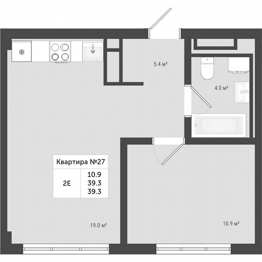 1-к. квартира, 39,3 м², 2/4 эт.