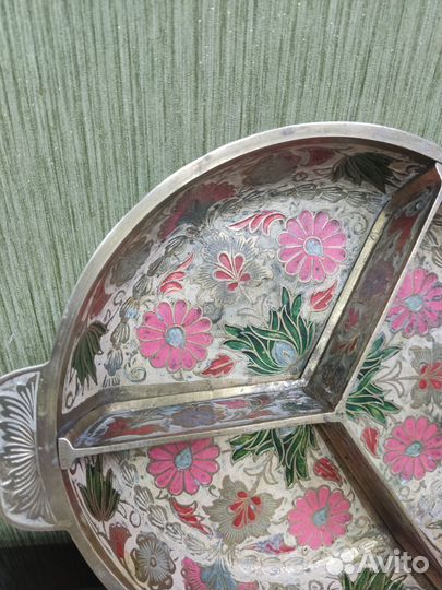 Винтажная менажница латунь эмали. Тяжёлая