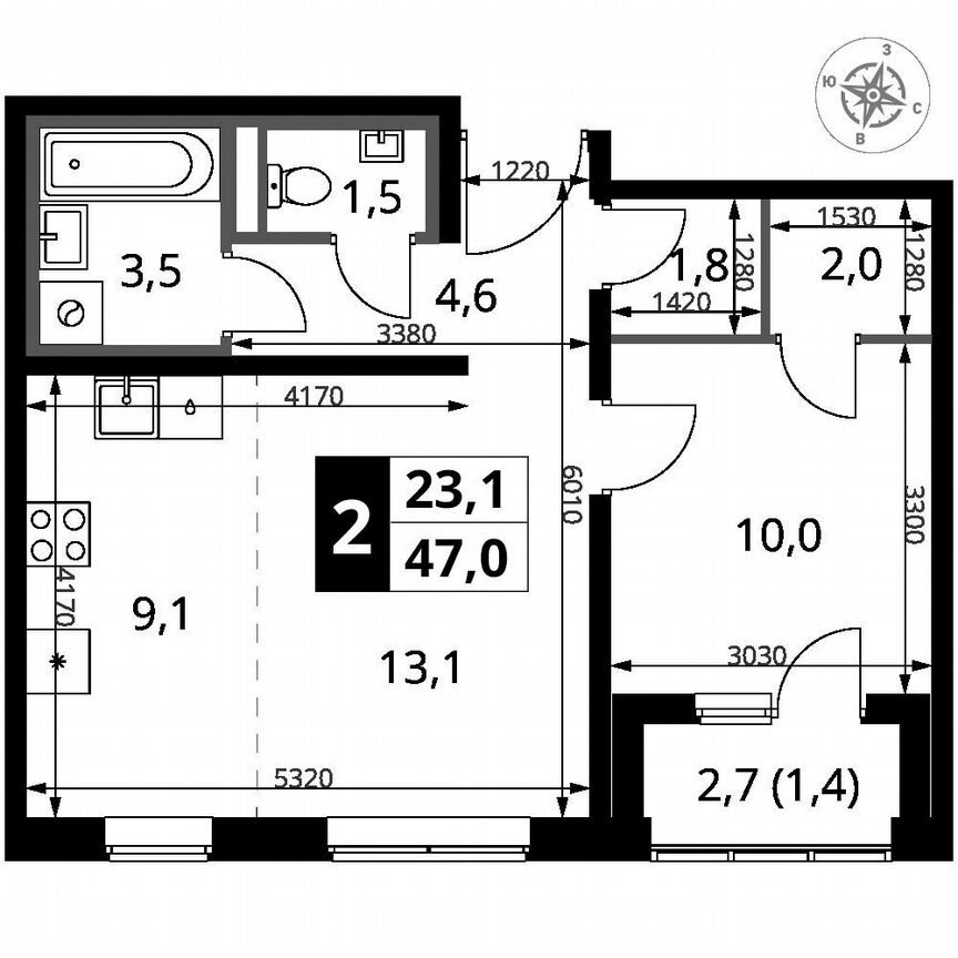 1-к. квартира, 47 м², 2/18 эт.