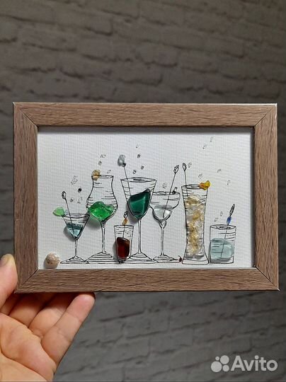 Картина-панно из морского стекла,гальки,керамики