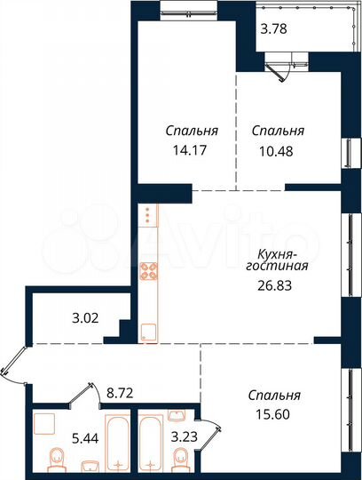 3-к. квартира, 91,3 м², 13/18 эт.