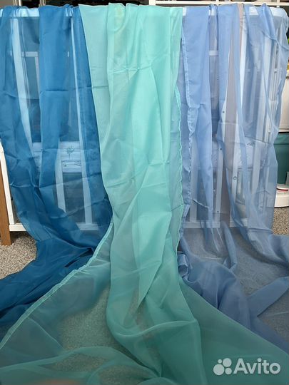 Тюль вуаль ткань для декора шторы голубая синяя