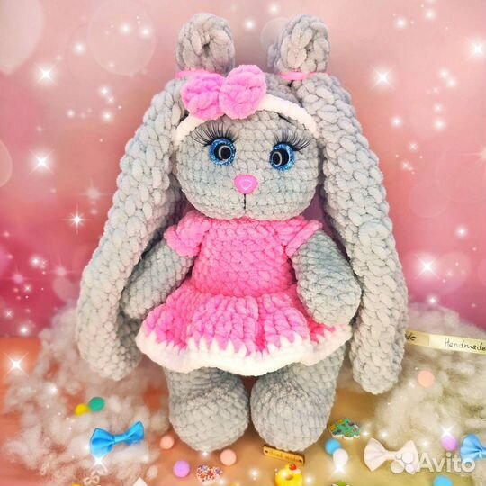 Вязаный зайчик, ручная работа, мягкая игрушка