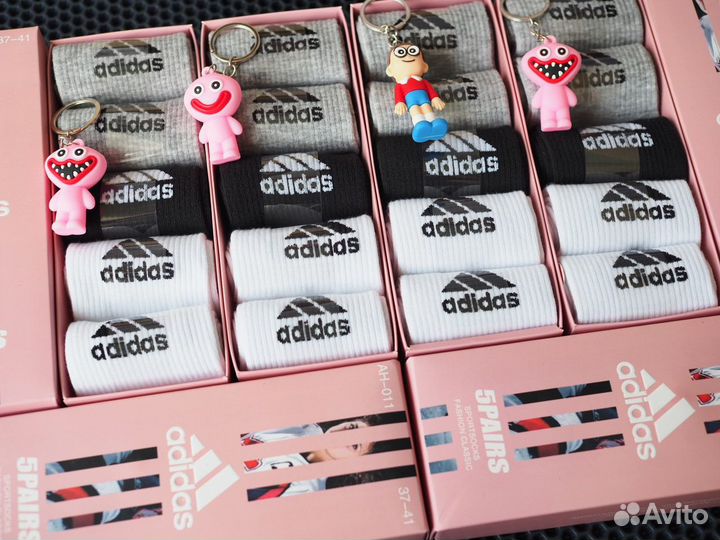 Носки средние Adidas 5 шт (бел, сер, чер), Турция