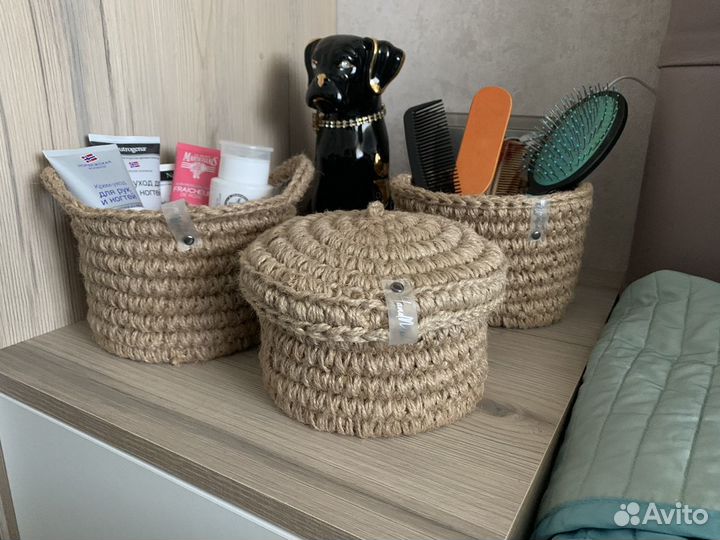 Корзина вязаная из джута, набор 3 шт