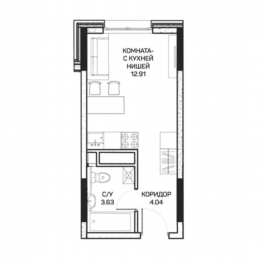 Апартаменты-студия, 20,8 м², 8/8 эт.