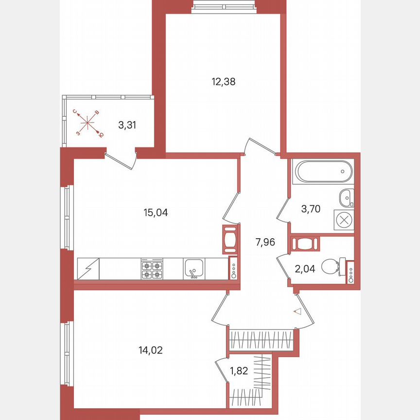 2-к. квартира, 58,6 м², 3/5 эт.