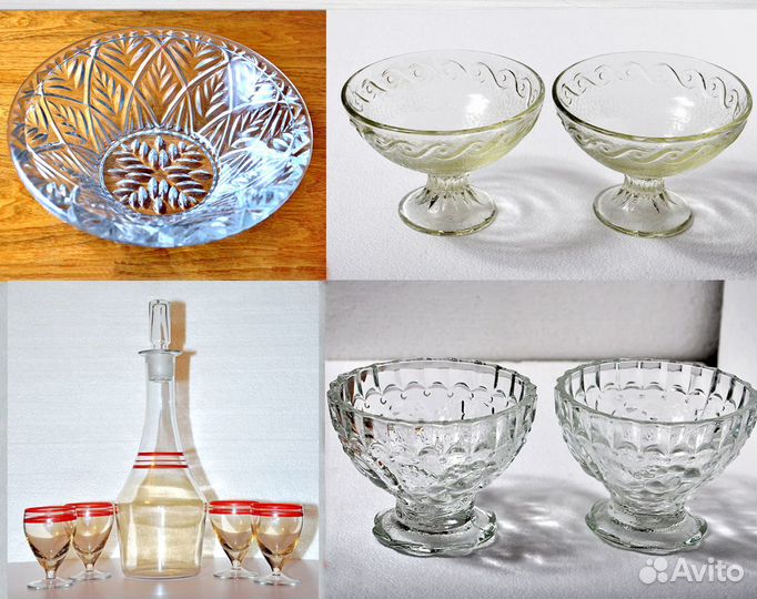 Салатник, креманки, водочный набор, СССР, Стекло