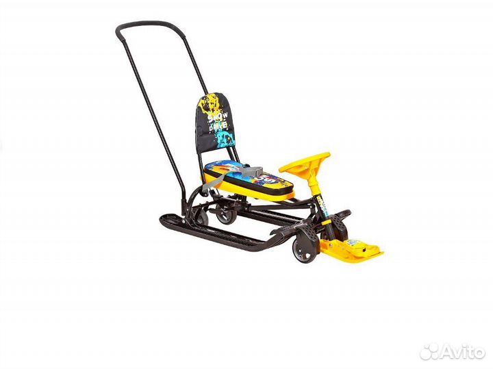 Снегокат санки с колесами и ручкой