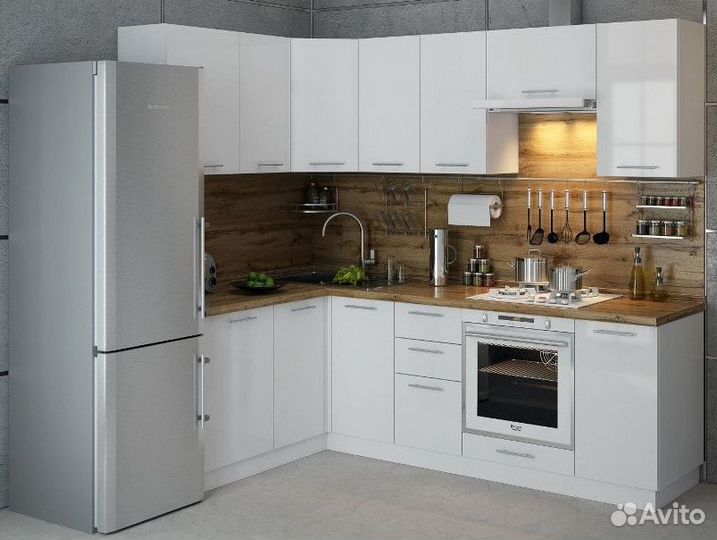 Кухня Ксения 3,8м угловая, белый глянец