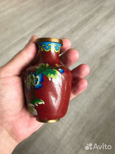 Ваза Клуазоне Китай 50е г. Перегородчатая эмаль