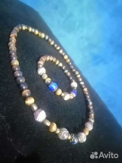 Набор бижутерии тигровый глаз, агат, кошачий глаз