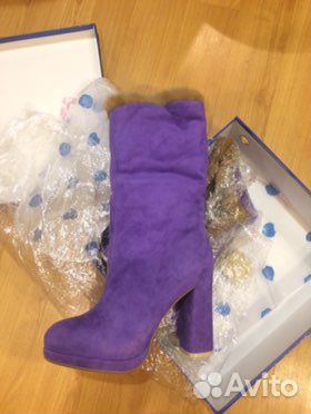 Сапоги замшевые фиолетовые (мех кролика)