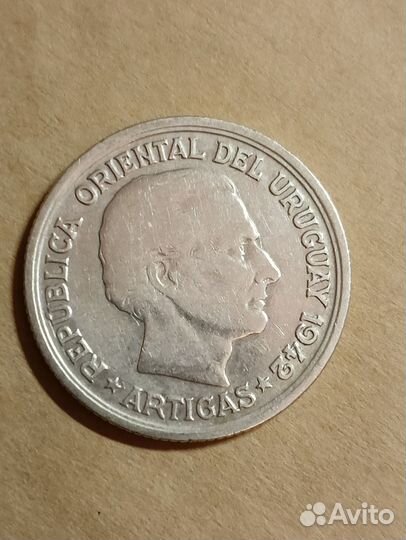 1 песо 1942 Уругвай Монета Серебро Пума