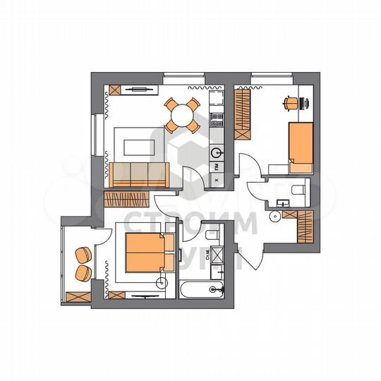2-к. квартира, 61,1 м², 4/9 эт.