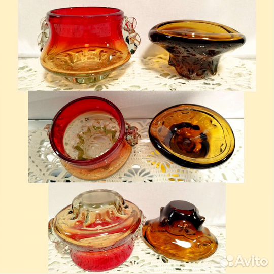 Вазы гутное, цветное стекло