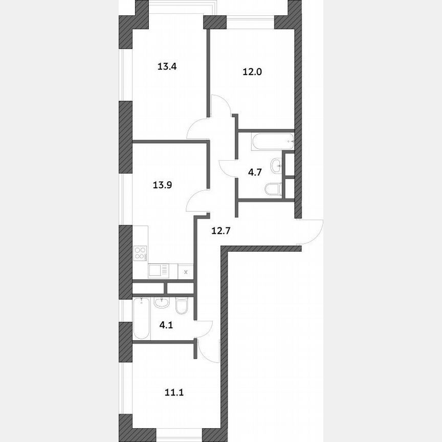 3-к. квартира, 71,9 м², 16/19 эт.
