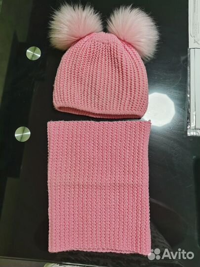 Шапка зимняя со снудом для девочки 5-10 лет