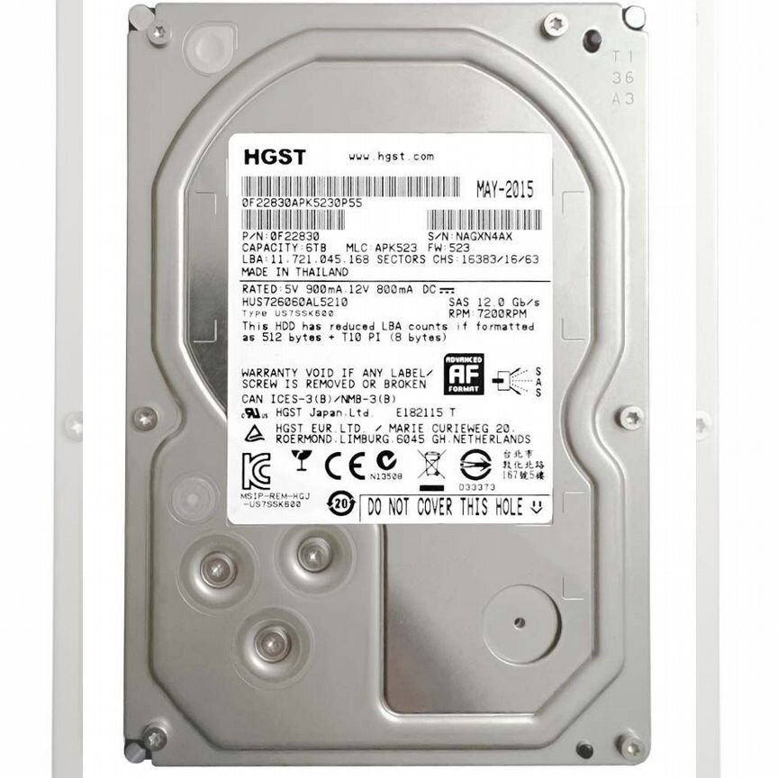 [HUS726060AL5210] Жесткий Диск Hgst Hus726060al5210 6tb Sas 3,5" Hdd