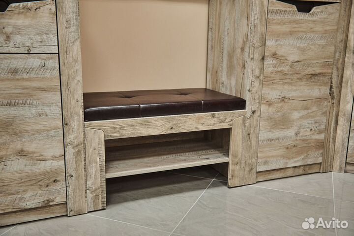 Хилтон Тумба вешалки+мягкий элемент Дуб юкон/Гранж