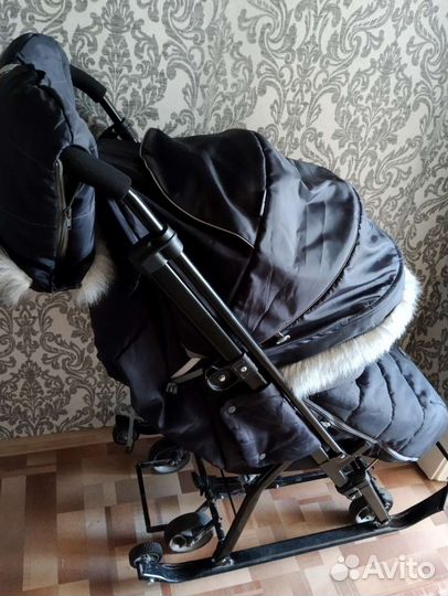 Коляска сани с колесами