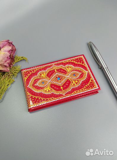 Визитница натуральная кожа роспись акрилом