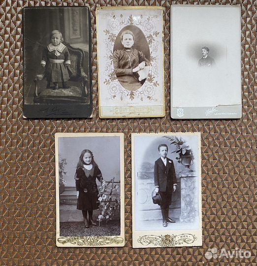 Визит-портрет старинный, дамы, дети, джентельмены