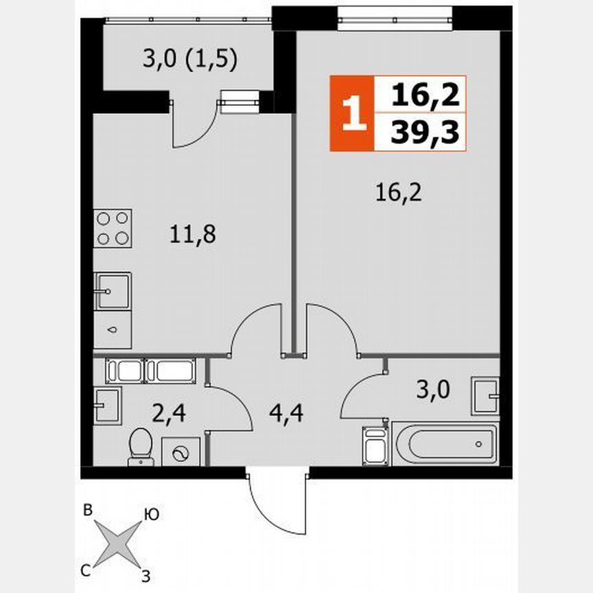 1-к. квартира, 39,3 м², 20/24 эт.