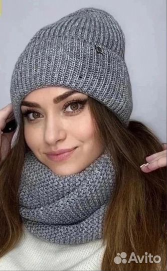 Комплект шапка и снуд женский на флисе