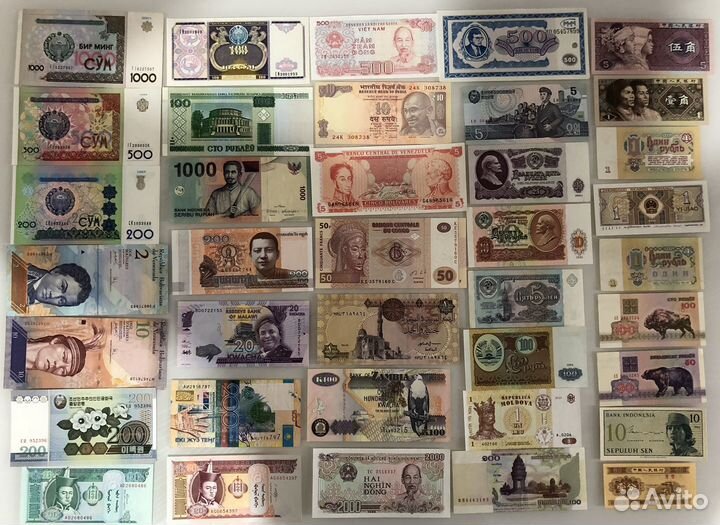 Боны банкноты разных стран асорти наборы 108шт