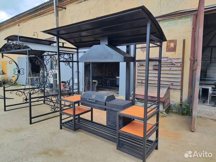 Мангал с крышей печью под казан свое производство