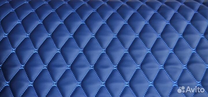 Стеганая экокожа синяя рисунок ромб
