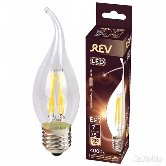 Лампа филаментная REV 7Вт E27 FC37 4000K свеча на