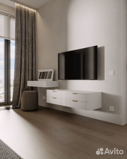 Подвесная тв тумба 4 ящика Белая