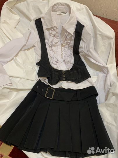 Юбка y2k тенисная Блузка жилетка y2k