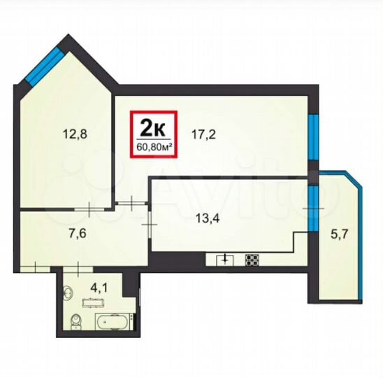 2-к. квартира, 60,8 м², 14/16 эт.