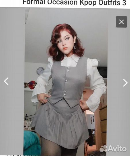 Костюм Тройка женский Серый Блузка, Юбка, Жилетка