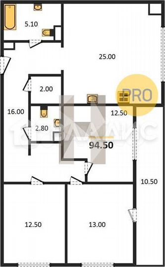 3-к. квартира, 94,5 м², 6/16 эт.
