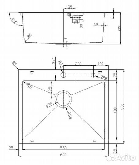 Кухонная мойка нерж.сталь сатин D&K DKS605004, в к