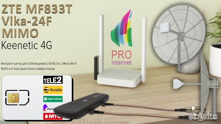 Роутер keenetic 4G ZTE MF833T Vika-24F mimo