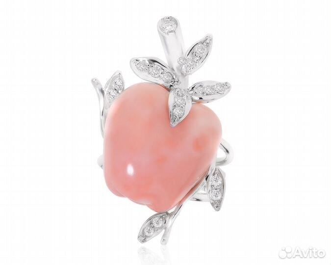 Золотое кольцо с кораллом и бриллиантами Италия