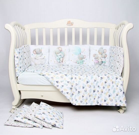 Комплект в кроватку Подушкино Панно «Малыш мышонок» съёмн. навол 6 предметов