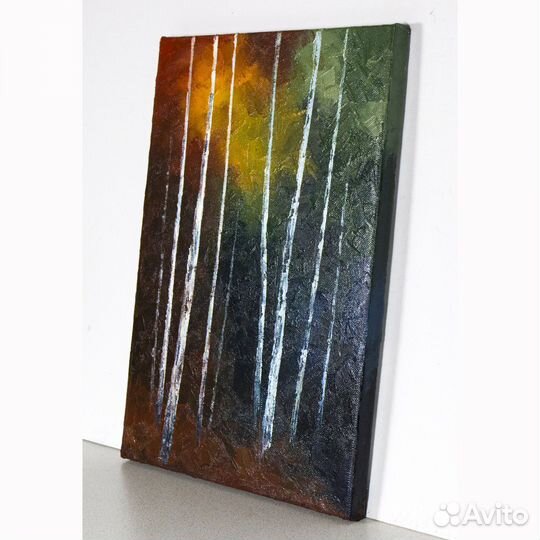 Абстрактная картина с берёзами на холсте