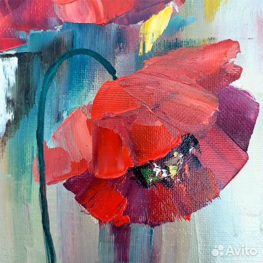 Картина Маслом Маки, 15х20 см, Холст на подрамнике