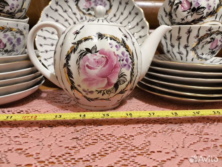 Чайно-кофейный сервиз, розы, лфз, 1960-е, СССР