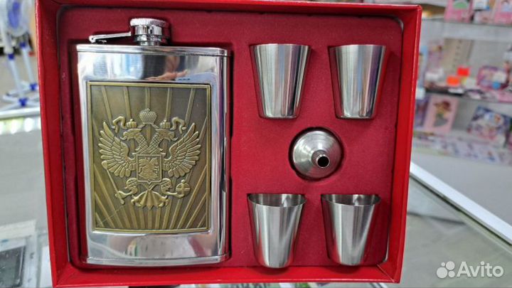 Набор подарочный с гербом: фляжка 532мл, 4 рюмки